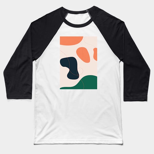 Abstract Mid Century Shapes, Coral Tones Baseball T-Shirt by Colorable